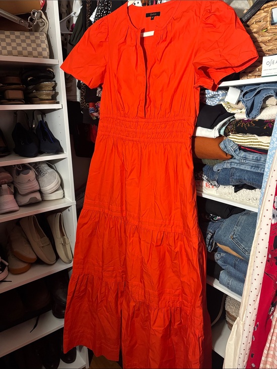 Quince Dresses & Skirts - Quince Bright Red vermillon Tiered Puff-Sleeve Maxi Dress